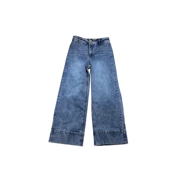 OAT New York Womens High Rise Wide Leg Cuffed Jeans Medium Wash Blue Size 6/28 - Picture 1 of 4